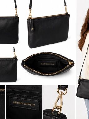 Galeries Lafayette Black Leather Crossbody Pouch/ like new